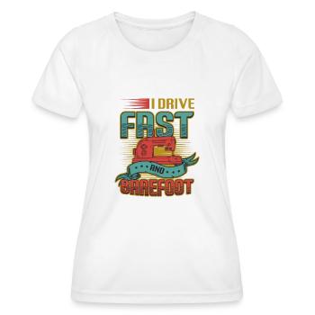 I drive fast and barefoot sewing machine Sewer - Women's Functional T-Shirt - white - Front - AI Model Female 172 dark (172cm)