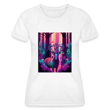 Leuchtender Waldhirsch mit Neonvogel - Frauen Funktions-T-Shirt - Weiß - Vorne - AI Model Female 172 dark (172cm)