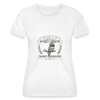 Feathers and Joy - Tawny Frogmouth - Women's Functional T-Shirt - white - Front - AI Model Female 172 dark (172cm)