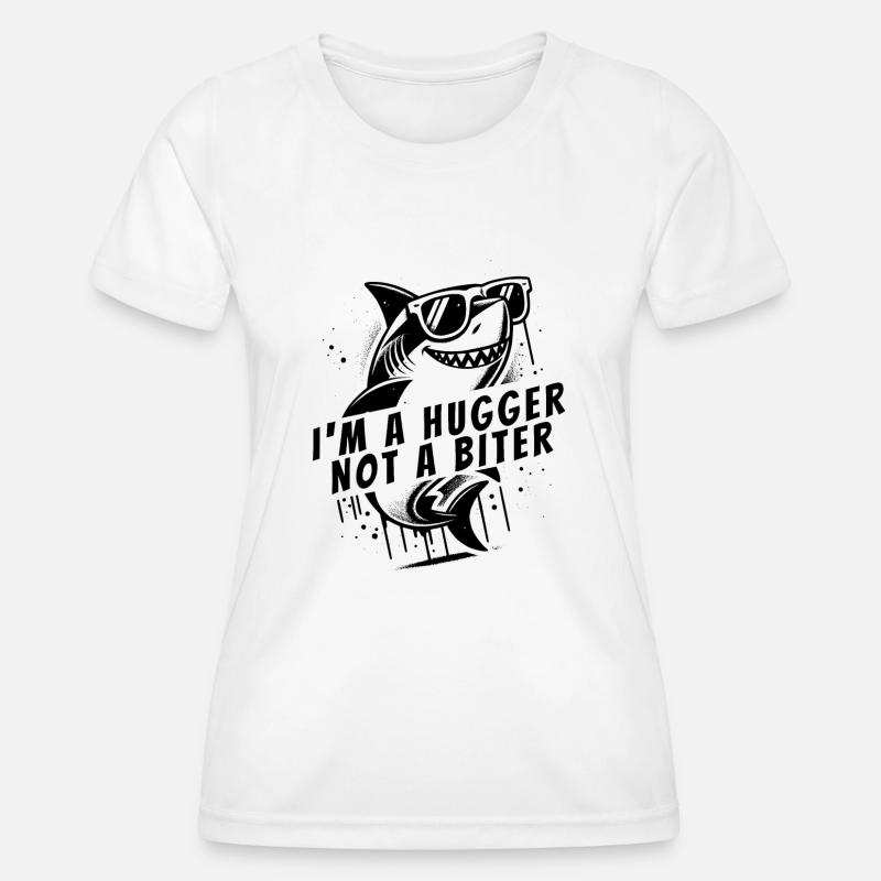 Funny shark hugging - Women's Functional T-Shirt - white