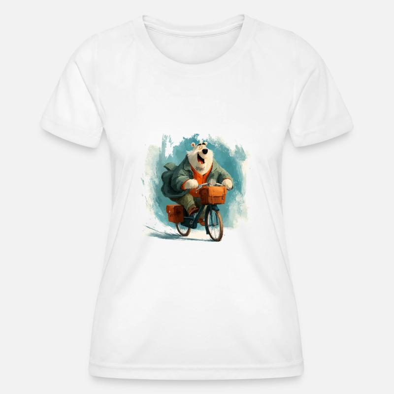 Funny bear with bicycle - Women's Functional T-Shirt - white
