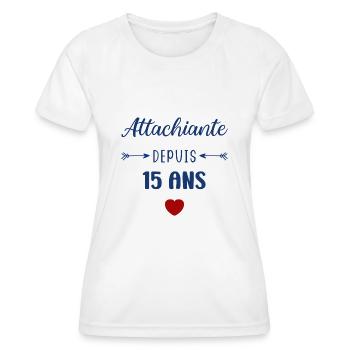 Attachiante depuis 15 ans - T-shirt sport Femme - blanc - Devant - AI Model Female 172 dark (172cm)