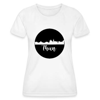 thun,skyline,graffiti, scherenschnitt,schwarz - Frauen Funktions-T-Shirt - Weiß - Vorne - AI Model Female 172 dark (172cm)