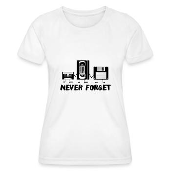 Never Forget - Music Cassette VHS Diskette - Women's Functional T-Shirt - white - Front - AI Model Female 172 dark (172cm)
