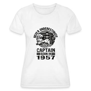 Never Underestimate Captain né en 1957 - T-shirt sport Femme - blanc - Devant - AI Model Female 172 dark (172cm)