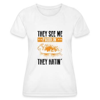 Course de bateaux chinois pour les entraîneurs de bateaux-dragons - T-shirt sport Femme - blanc - Devant - AI Model Female 172 dark (172cm)