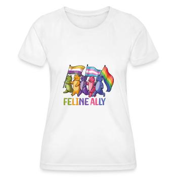 Feline Ally Katzenbesitzer LGBTQ Regenbogenflagge - Frauen Funktions-T-Shirt - Weiß - Vorne - AI Model Female 172 dark (172cm)