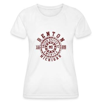 Benton MI | Michigan Travel & Souvenir Gift - Women's Functional T-Shirt - white - Front - AI Model Female 172 dark (172cm)