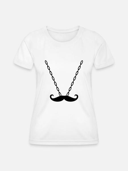 Kette mit Zwirbelbart / Mustache - Frauen Funktions-T-Shirt - Weiß