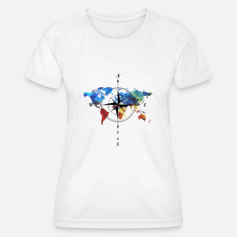 Compass with world map - Women's Functional T-Shirt - white