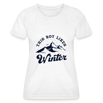 Un garçon aime les journées d'hiver, les vacances - T-shirt sport Femme - blanc - Devant - AI Model Female 172 dark (172cm)