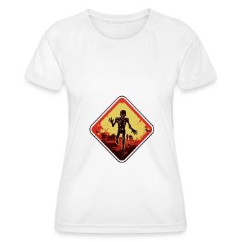 Zombie Warning Sign Halloween - Women's Functional T-Shirt - white - Front - AI Model Female 172 dark (172cm)
