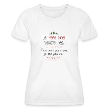 Le pere noel n'existe pas mais ce n'est pas grave - T-shirt sport Femme - blanc - Devant - AI Model Female 172 dark (172cm)