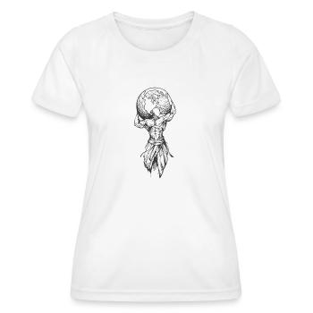 Muskelmann mit Globus - Frauen Funktions-T-Shirt - Weiß - Vorne - AI Model Female 172 dark (172cm)
