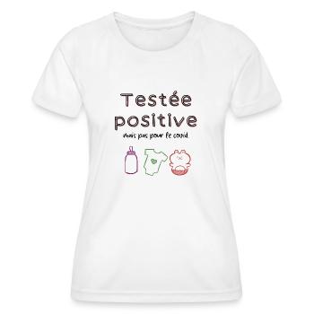 Testée positive mais pas pour le covid - grossesse - T-shirt sport Femme - blanc - Devant - AI Model Female 172 dark (172cm)