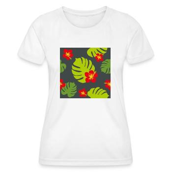 Hibiskus und Monstera auf dunklem Hintergrund - Frauen Funktions-T-Shirt - Weiß - Vorne - AI Model Female 172 dark (172cm)