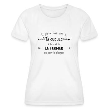 La porte c’est comme ta gueule - T-shirt sport Femme - blanc - Devant - AI Model Female 172 dark (172cm)