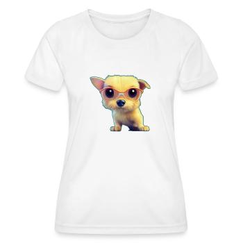 Chiot avec lunettes - T-shirt sport Femme - blanc - Devant - AI Model Female 172 dark (172cm)
