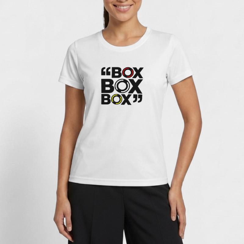 « Box Box Box » Conception de composé de pneus de course T-shirt sport Femme