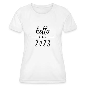 hello 2023 - fête bonjour, réveillon du Nouvel An - T-shirt sport Femme - blanc - Devant - AI Model Female 172 dark (172cm)