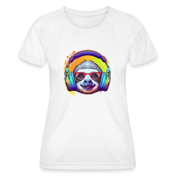 Cool sloth with headphones listens to music - Women's Functional T-Shirt - white - Front - AI Model Female 172 dark (172cm)