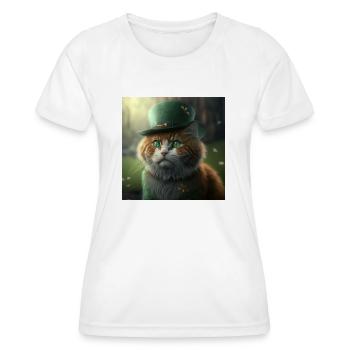Chat mignon de la Saint-Patrick avec chapeau Irlande - T-shirt sport Femme - blanc - Devant - AI Model Female 172 dark (172cm)