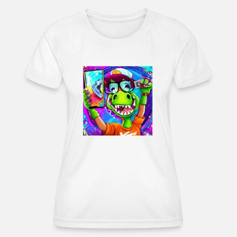 Cool dinosaur makes Selfie V6 gift - Women's Functional T-Shirt - white