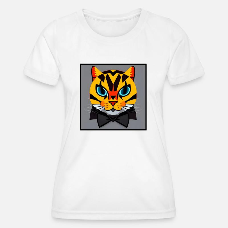 Cartoon - Ocelot with bow tie on a gray background - Women's Functional T-Shirt - white