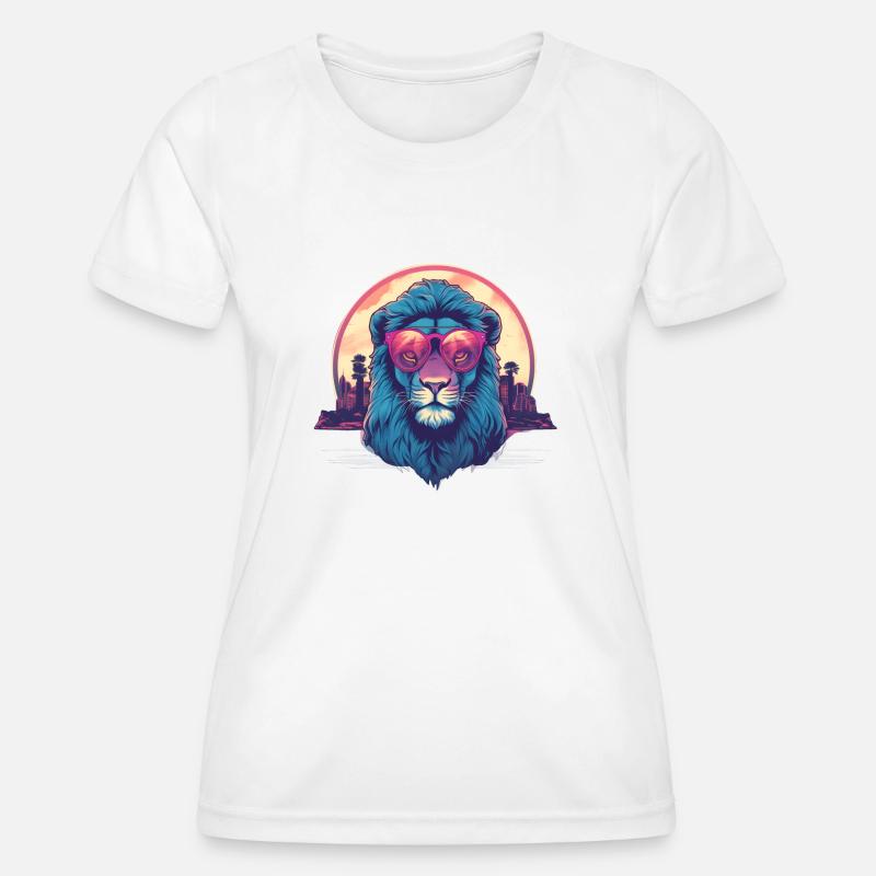 Synthwave Lion Sunset - Women's Functional T-Shirt - white