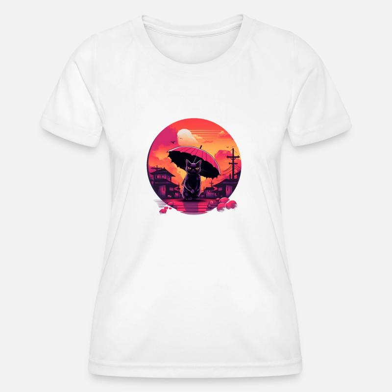Synthwave japan Cat with umbrella - Women's Functional T-Shirt - white