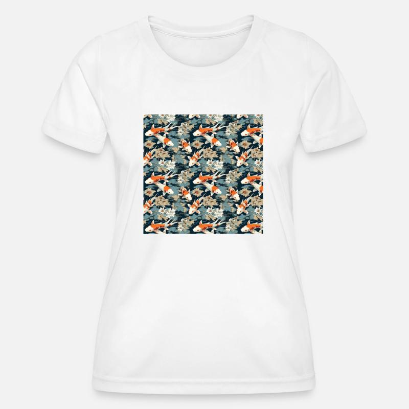 Koi Fish Seamless Pattern Japanese Asian Chinese - Women's Functional T-Shirt - white