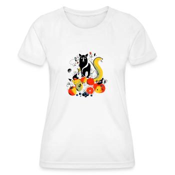 Eddy, die Fruchtkatze - Frauen Funktions-T-Shirt - Weiß - Vorne - AI Model Female 172 dark (172cm)