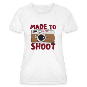 "Made to shoot" photo-camera design - Women's Functional T-Shirt - white - Front - AI Model Female 172 dark (172cm)