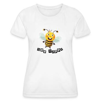 Kleine Biene mit Spruch Bee Happy - Frauen Funktions-T-Shirt - Weiß - Vorne - AI Model Female 172 dark (172cm)