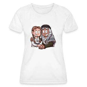 Israël et la Palestine s’aiment - T-shirt sport Femme - blanc - Devant - AI Model Female 172 dark (172cm)