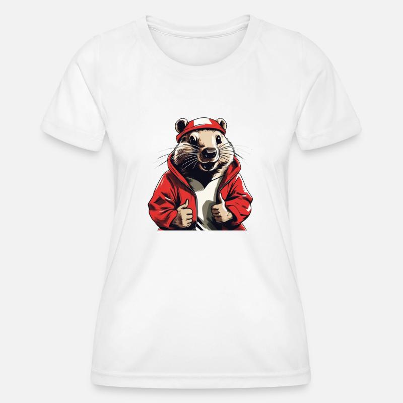 Cool beaver with red jacket - Women's Functional T-Shirt - white
