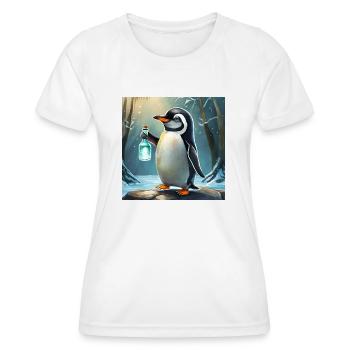 Pinguin mit einer Gin-Tonic-Flasche in der Hand - Frauen Funktions-T-Shirt - Weiß - Vorne - AI Model Female 172 dark (172cm)
