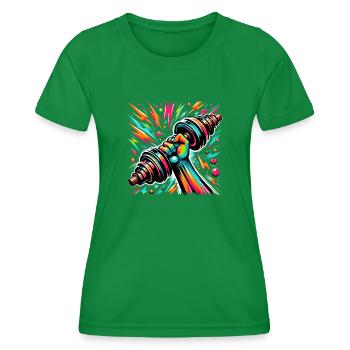 Galactic Energy Blaster: Sci-Fi Art - Women's Functional T-Shirt - kelly green - Front - AI Model Female 172 dark (172cm)