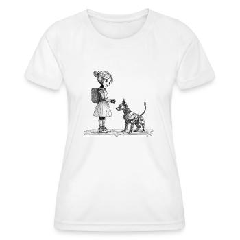 Cyborg Mädchen mit Roboter Hund - Frauen Funktions-T-Shirt - Weiß - Vorne - AI Model Female 172 dark (172cm)