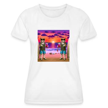 Gato Loco Surfdudes Cat Cats Beach Sundowner - Women's Functional T-Shirt - white - Front - AI Model Female 172 dark (172cm)