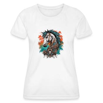 Tatouage / Animal / Art / Cool / Bande dessinée / Cheval - T-shirt sport Femme - blanc - Devant - AI Model Female 172 dark (172cm)