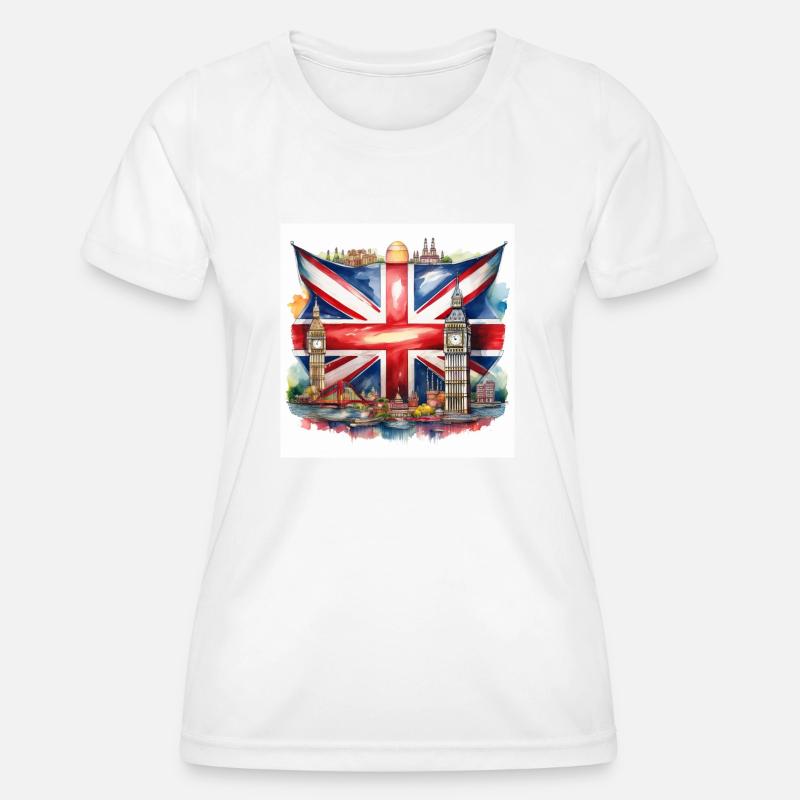Watercolour Union Jack with British Landmarks - Women's Functional T-Shirt - white