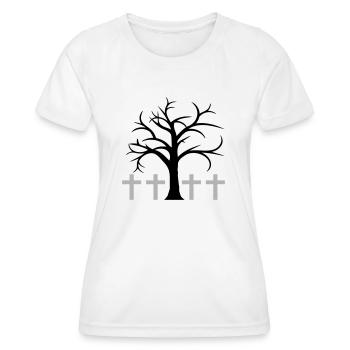 Baum Kahl Winter Herbst Kreuze Halloween Friedhof - Frauen Funktions-T-Shirt - Weiß - Vorne - AI Model Female 172 dark (172cm)