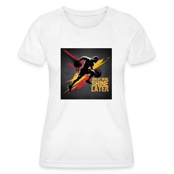 Jetzt schwitzen, später glänzen - Frauen Funktions-T-Shirt - Weiß - Vorne - AI Model Female 172 dark (172cm)