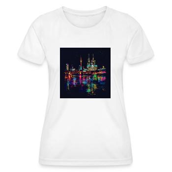 Kölner Dom Stadt Skyline Nacht schwarz Neon - Frauen Funktions-T-Shirt - Weiß - Vorne - AI Model Female 172 dark (172cm)