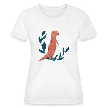 Loutre et feuilles - T-shirt sport Femme - blanc - Devant - AI Model Female 172 dark (172cm)