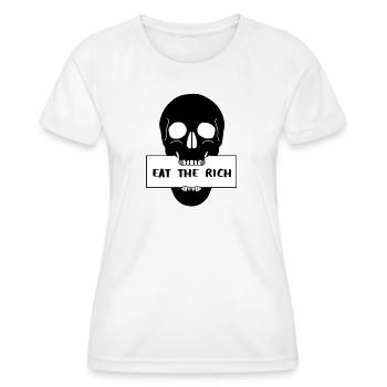 Totenkopf Schädel mit Schild "Eat the Rich" - Frauen Funktions-T-Shirt - Weiß - Vorne - AI Model Female 172 dark (172cm)