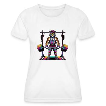 Muscular Rainbow Tiger Deadlifting - Frauen Funktions-T-Shirt - Weiß - Vorne - AI Model Female 172 dark (172cm)