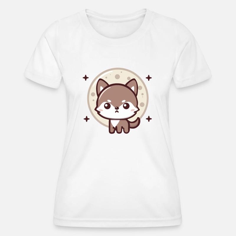 Moonlight Spirit: Chibi Wolf with Moon - Women's Functional T-Shirt - white