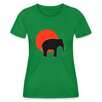 Elefant im Retro-Stil: Der rote Sonnenuntergang - Frauen Funktions-T-Shirt - Kelly Green - Vorne - AI Model Female 172 dark (172cm)